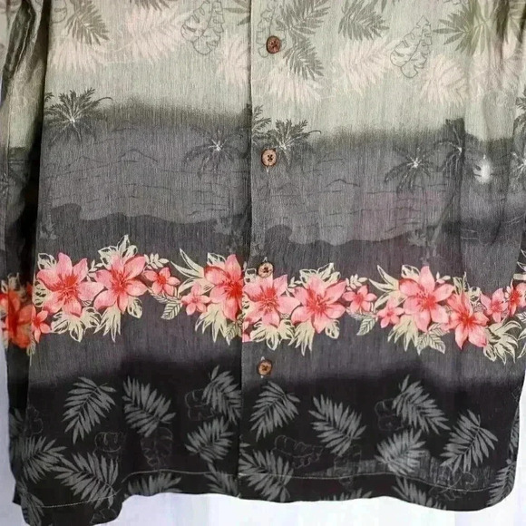 Havana Jack's Cafe 100% Silk Hawaiian button down shirt palm trees floral - Picture 6 of 16